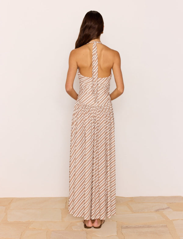 Orielle Halter Mesh Dress Brown/Cream Stripe