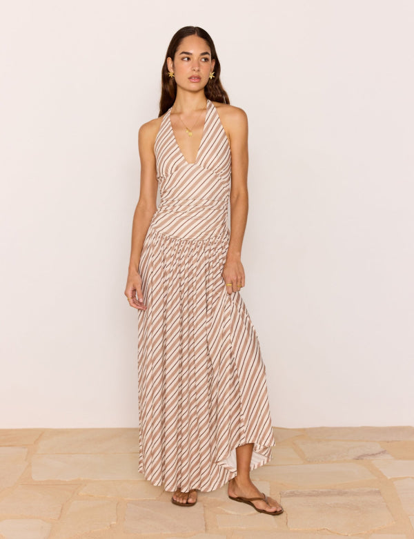Orielle Halter Mesh Dress Brown/Cream Stripe