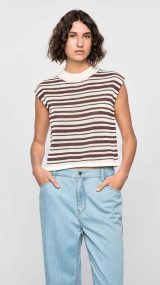 Palmer Stripe Knit Tank White Espresso
