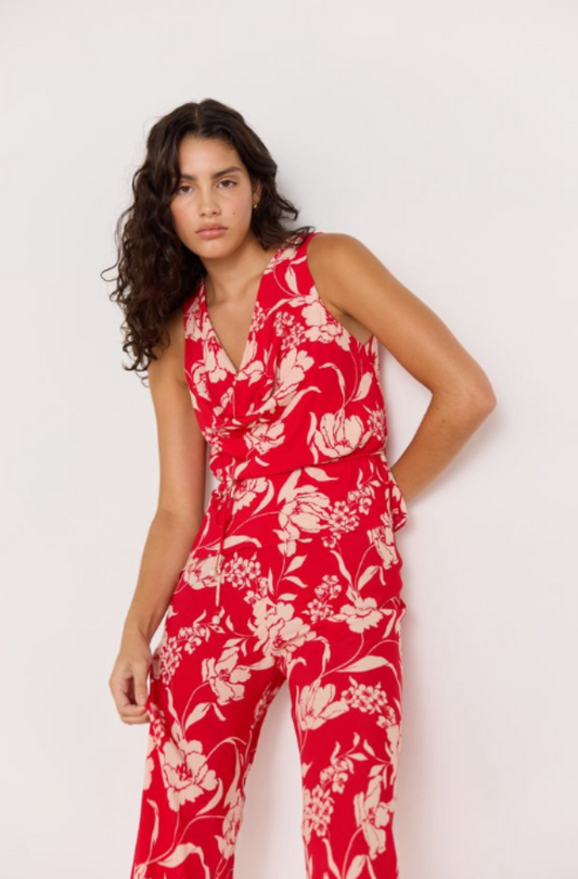 Poppy Cowl Neck Top Red Floral