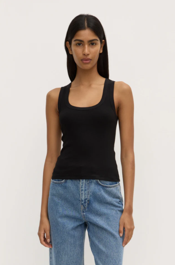 Robyn Scoop Neck Rib Tank Black