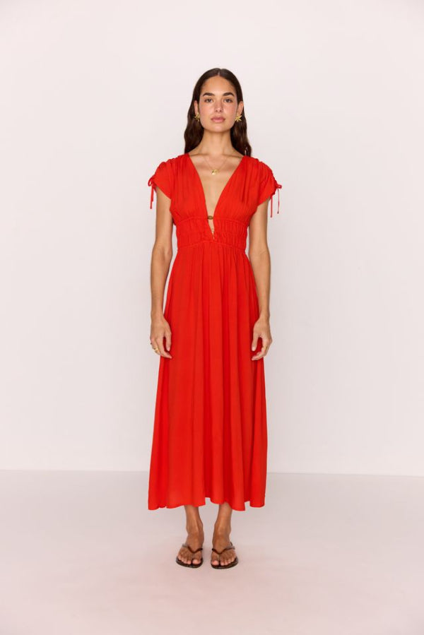 Scarlett V-Neck Midi Dress Flame Red 
