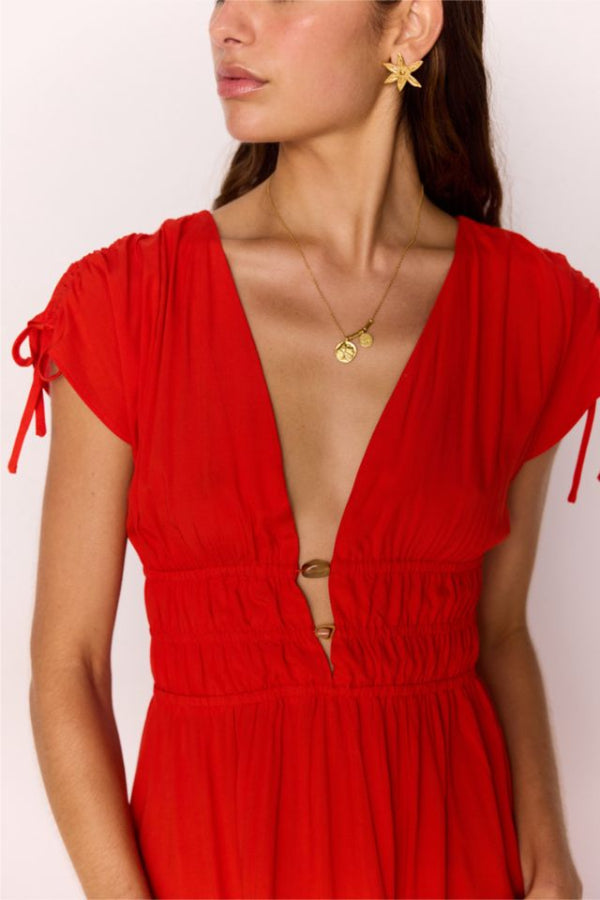 Scarlett V-Neck Midi Dress Flame Red 