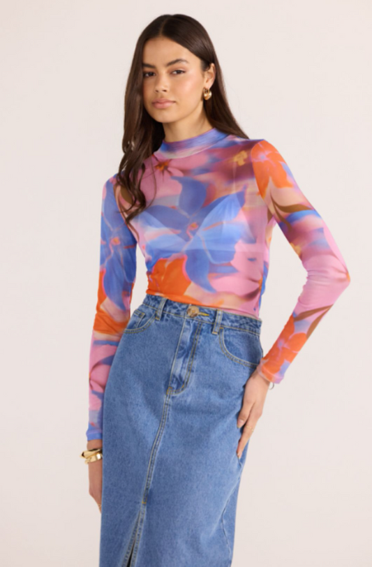 Sommer Mesh Skivvy Top Blurred-Floral