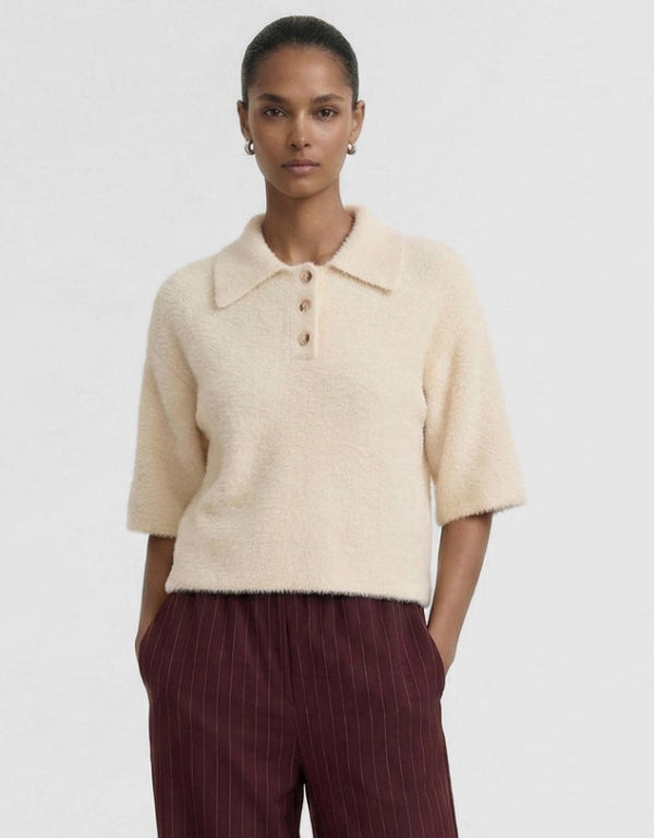 Celine Polo Knit Top Natural Beige