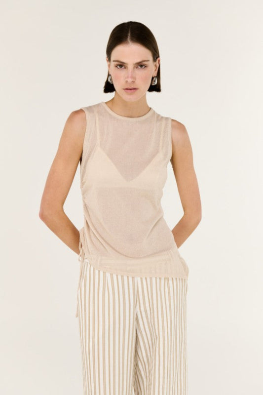 Alix Drawstring Knit Top Beige