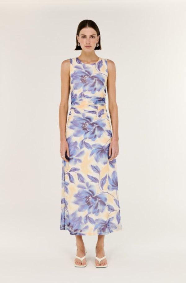 Fleur Mesh Midi Dress Blurred Floral