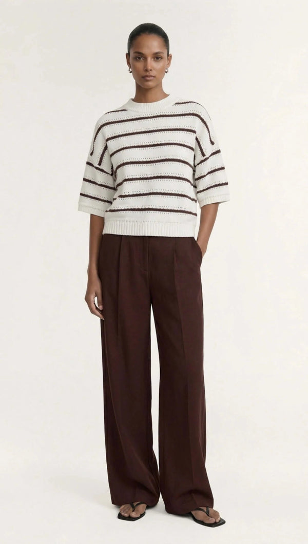 Pillar Stripe Knit Tee Brown White Stripe