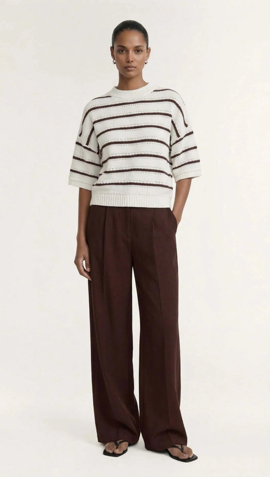 Pillar Stripe Knit Tee Brown White Stripe