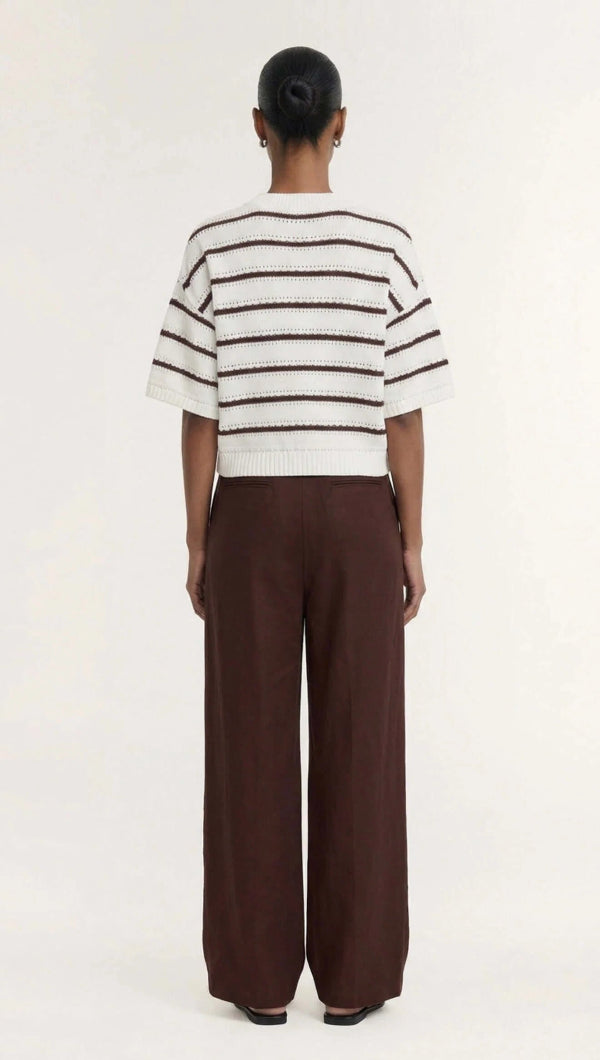 Pillar Stripe Knit Tee Brown White Stripe