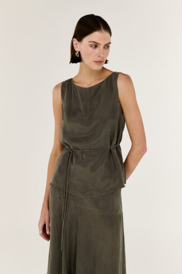 Stevie Waist Tie Top Olive