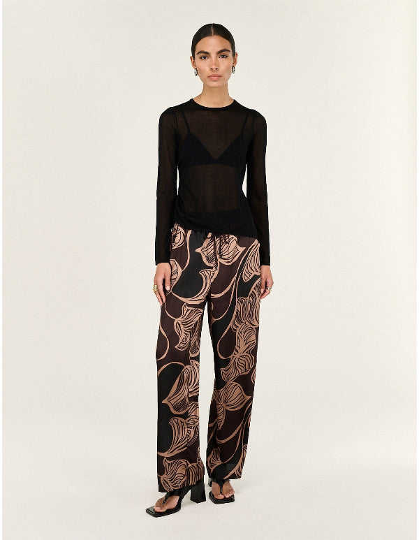 Ulla Drawstring Pants Leaf Abstract