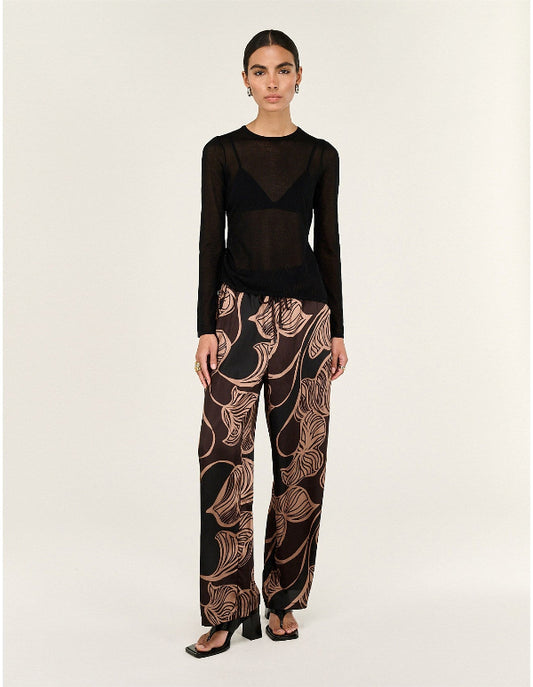 Ulla Drawstring Pants Leaf Abstract