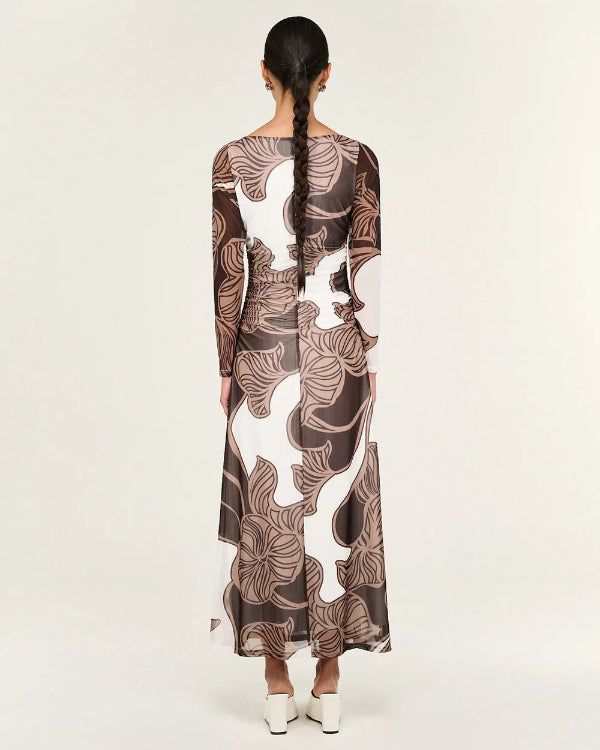 Ulla Mesh Midi Dress Abstract Leaf