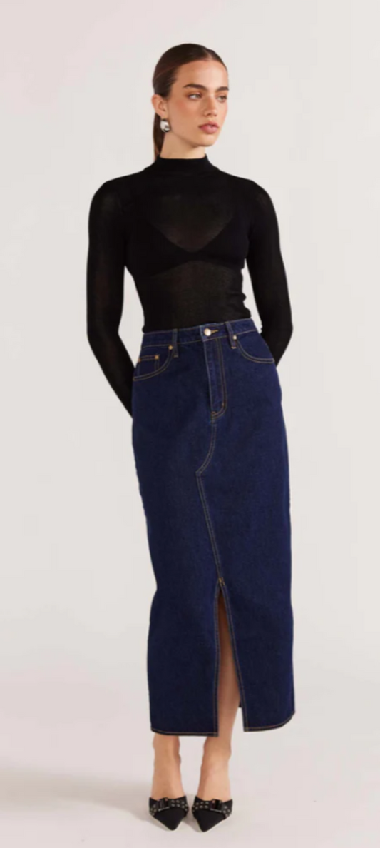 Staple The Label Vara Denim Midi Skirt Indigo