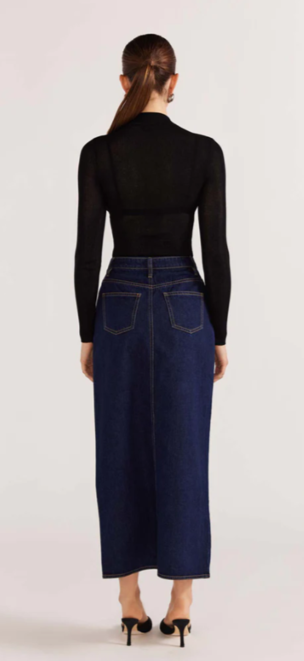 Vara Denim Midi Skirt Indigo Coyote Boutique