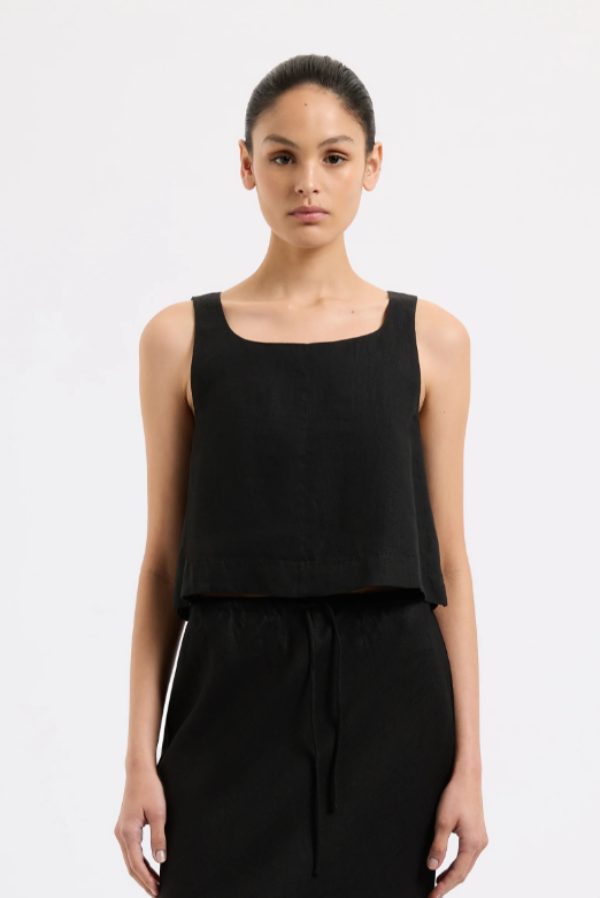 Thilda Linen Top Black