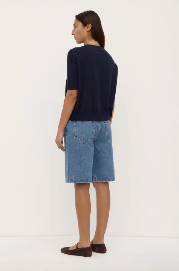 Vanya Cotton Cashmere Boxy Knit Tee True Navy