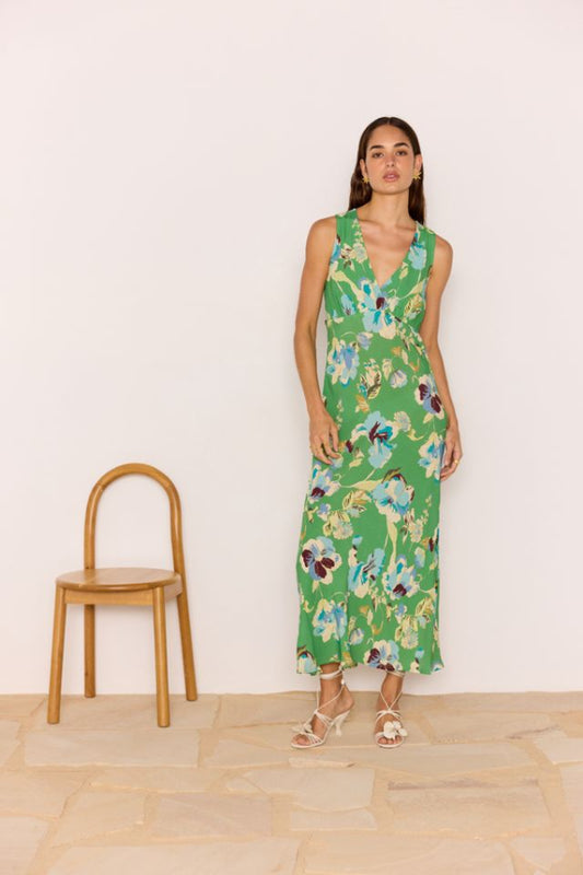 Zoe Bias Midi Dress Green Floral
