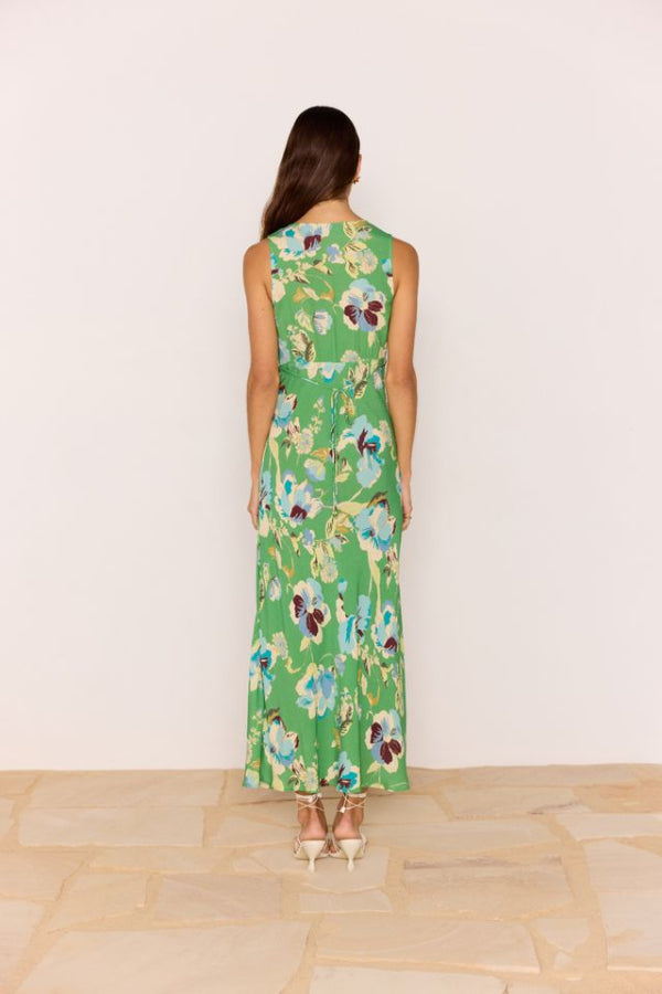 Zoe Bias Midi Dress Green Floral