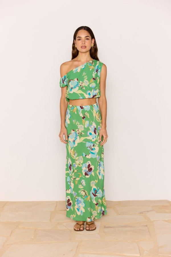 Zoe Bias Midi Skirt Green Floral
