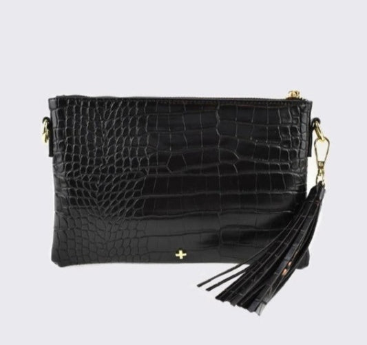 PETA + JAIN Kourtney Crossbody Bag with Tassel Black Croc