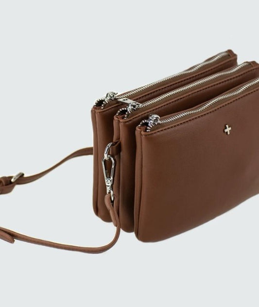 Peta + Jain Trinity Crossbody Bag Tan Silver